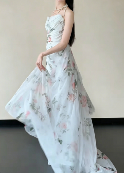 Romantic Strapless Floral Prom Dress Mermaid Evening Dress GG6237