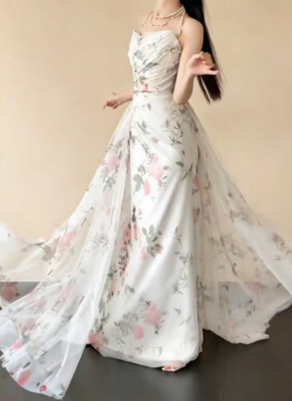 Romantic Strapless Floral Prom Dress Mermaid Evening Dress GG6237