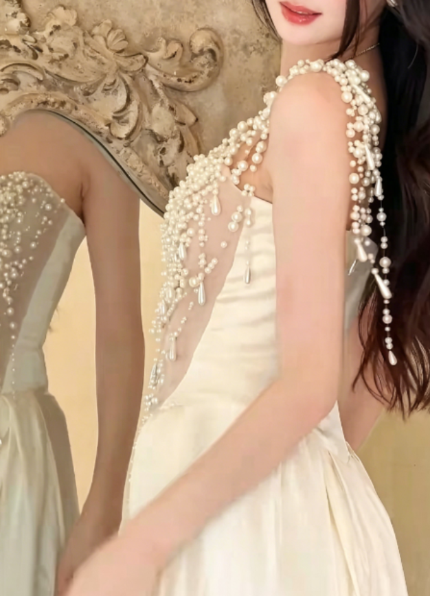 Vintage One Shoulder White Wedding Dress Beading Satin Sheath Bridal Dress GG6248