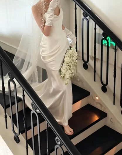 Minimalism Strapless White Wedding Dress Satin Sheath Bridal Dress GG6260
