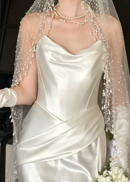 Minimalism Strapless White Wedding Dress Satin Sheath Bridal Dress GG6260