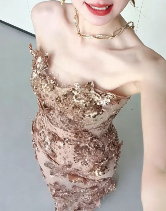 Glittering Strapless Gold Prom Dress Appliques Sequins Mermaid Evening Dress GG6295