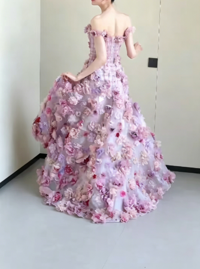 Dreamy Off-Shoulder Purple Prom Dress 3D Appliques Mermaid Evening Dress GG6297