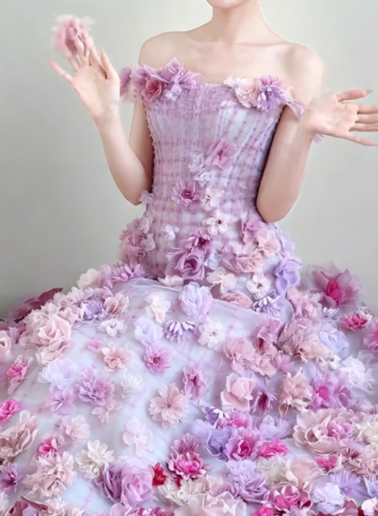 Dreamy Off-Shoulder Purple Prom Dress 3D Appliques Mermaid Evening Dress GG6297