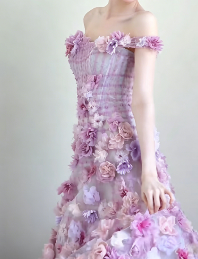 Dreamy Off-Shoulder Purple Prom Dress 3D Appliques Mermaid Evening Dress GG6297