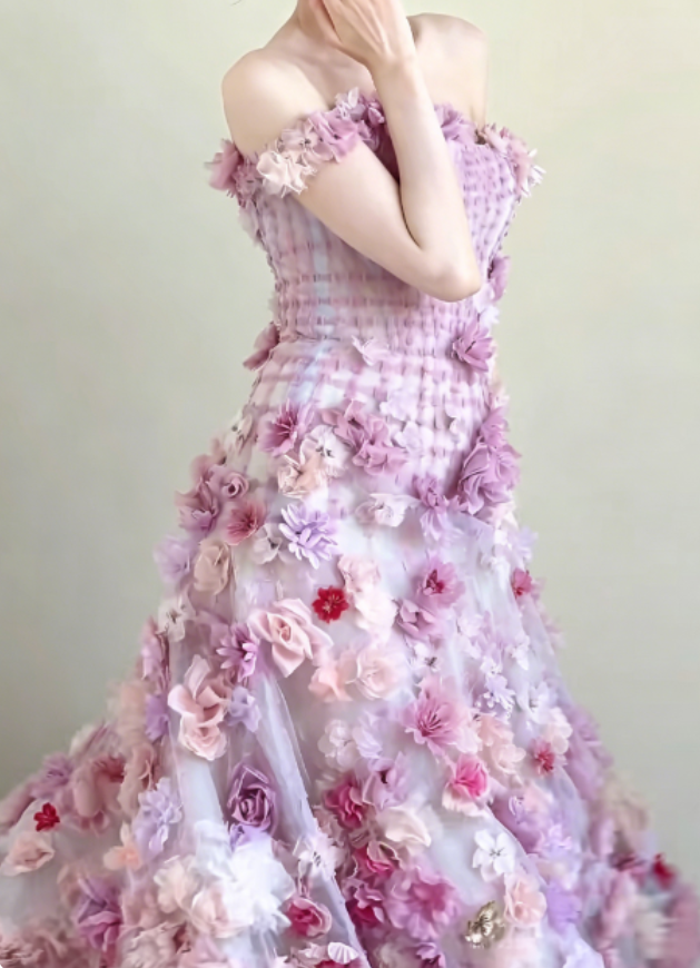 Dreamy Off-Shoulder Purple Prom Dress 3D Appliques Mermaid Evening Dress GG6297