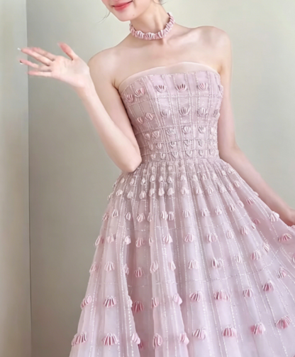 Sweet Strapless Pink Prom Dress With Sleeves Sequins A-Line Evening Dress GG6300