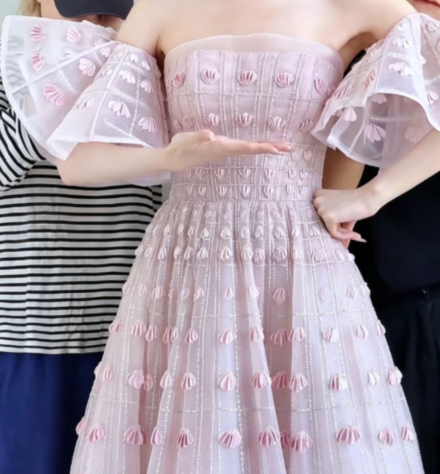 Sweet Strapless Pink Prom Dress With Sleeves Sequins A-Line Evening Dress GG6300