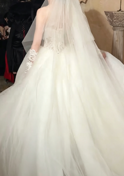 Attractive Strapless Lace Wedding Dress Tulle A-Line Bridal Dress GG6315