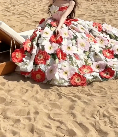 Unique Strapless Floral Prom Dress Appliques A-Line Evening Dress GG6327