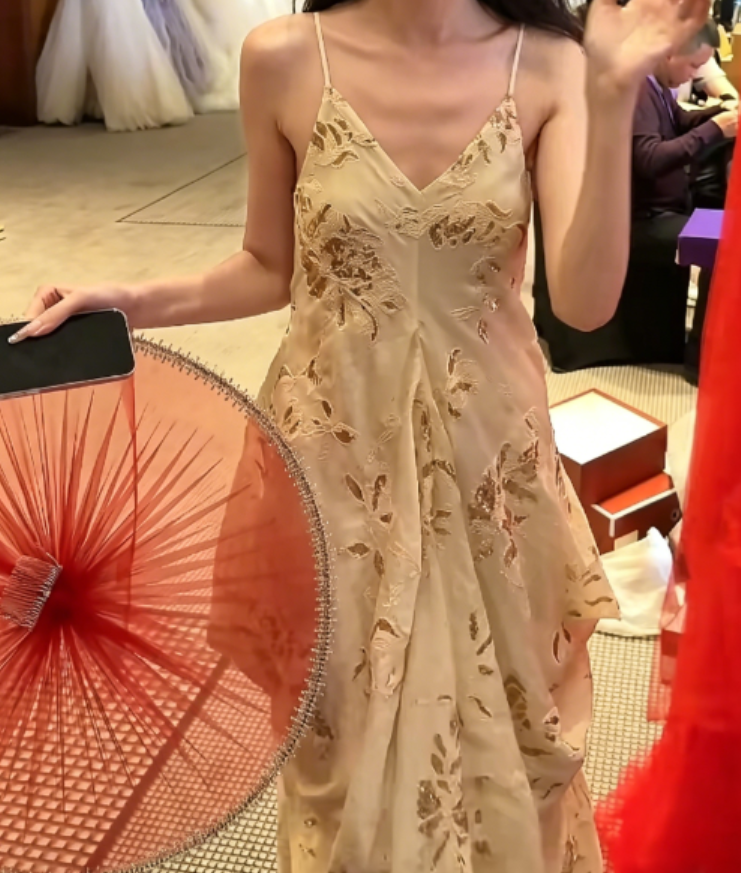 Trendy Spaghetti Straps Beige Prom Dress Sequins Draped Sheath Evening Dress GG6358