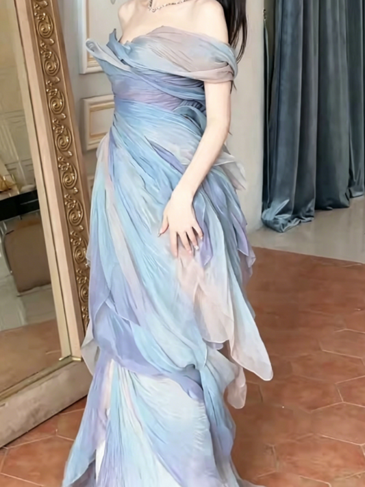 Charming Off-Shoulder Prom Dress Chiffon Sheath Evening Dress GG6387