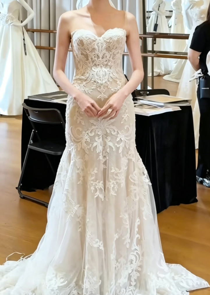 Charming Strapless Wedding Dress Lace Mermaid Bridal Dress GG6407