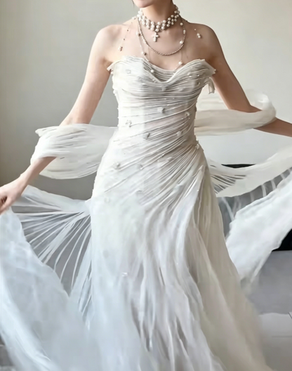 Ornate Strapless Beading Wedding Dress Tulle Mermaid Bridal Dress GG6462