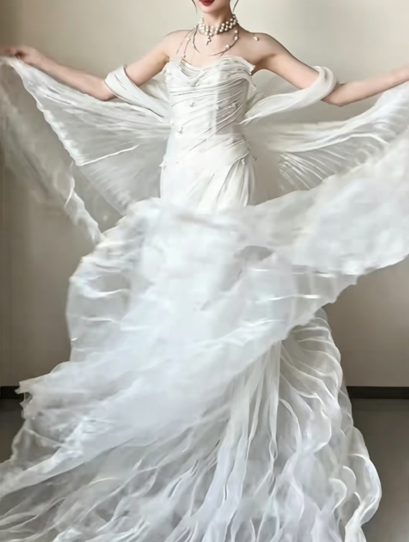 Ornate Strapless Beading Wedding Dress Tulle Mermaid Bridal Dress GG6462