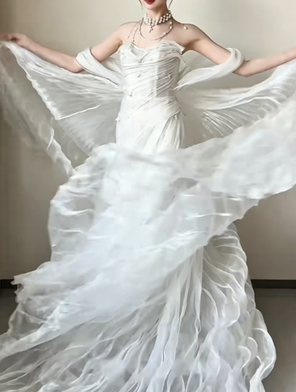 Ornate Strapless Beading Wedding Dress Tulle Mermaid Bridal Dress GG6462