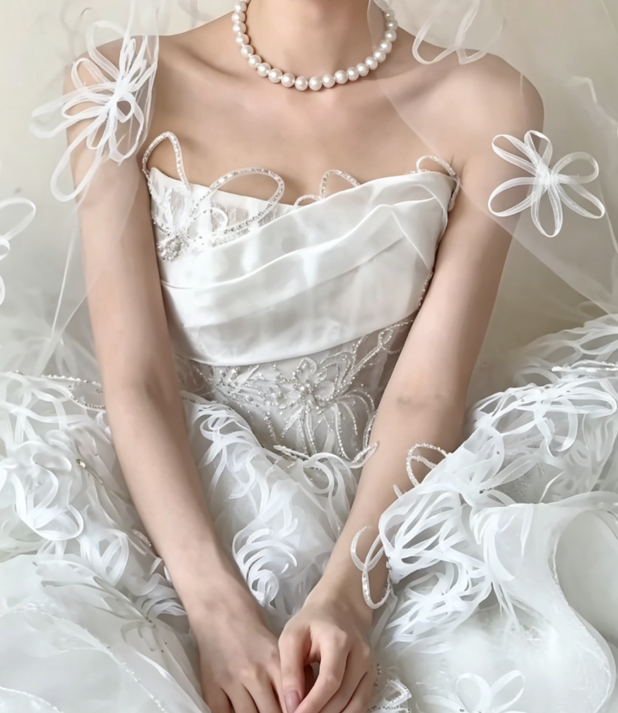 Charming Strapless Appliques Wedding Dress Sequins A-Line Bridal Dress GG6464