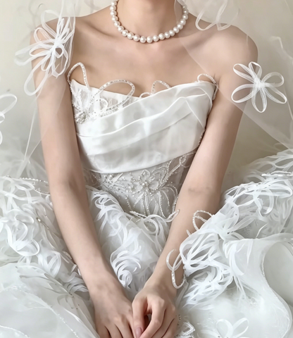 Charming Strapless Appliques Wedding Dress Sequins A-Line Bridal Dress GG6464