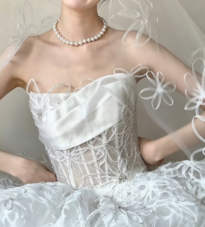 Charming Strapless Appliques Wedding Dress Sequins A-Line Bridal Dress GG6464