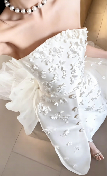 Charming Strapless Wedding Dress Appliques High Slit A-Line Bridal Dress GG6472