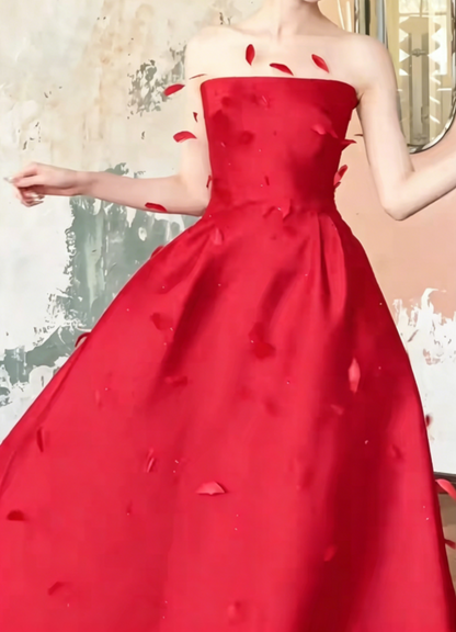 Sexy Strapless Red Prom Dress Feather A-Line Evening Dress GG6475