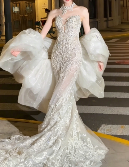 Playful Halter Neck Beaded Wedding Dress Sequins Mermiad Bridal Dress GG6496