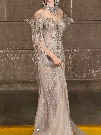 Luxurious Illusion Neck Beaded Wedding Dress Rhinestones Sequins Mermiad Bridal Dress GG6497