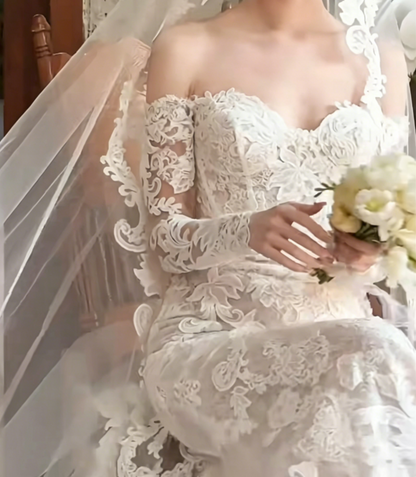 Chic Off-Shoulder Lace Wedding Dress Long Sleeve Mermiad Bridal Dress GG6512