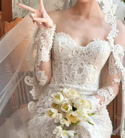 Chic Off-Shoulder Lace Wedding Dress Long Sleeve Mermiad Bridal Dress GG6512