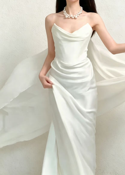 Graceful Strapless Ruched Wedding Dress Satin Mermiad Bridal Dress GG6528