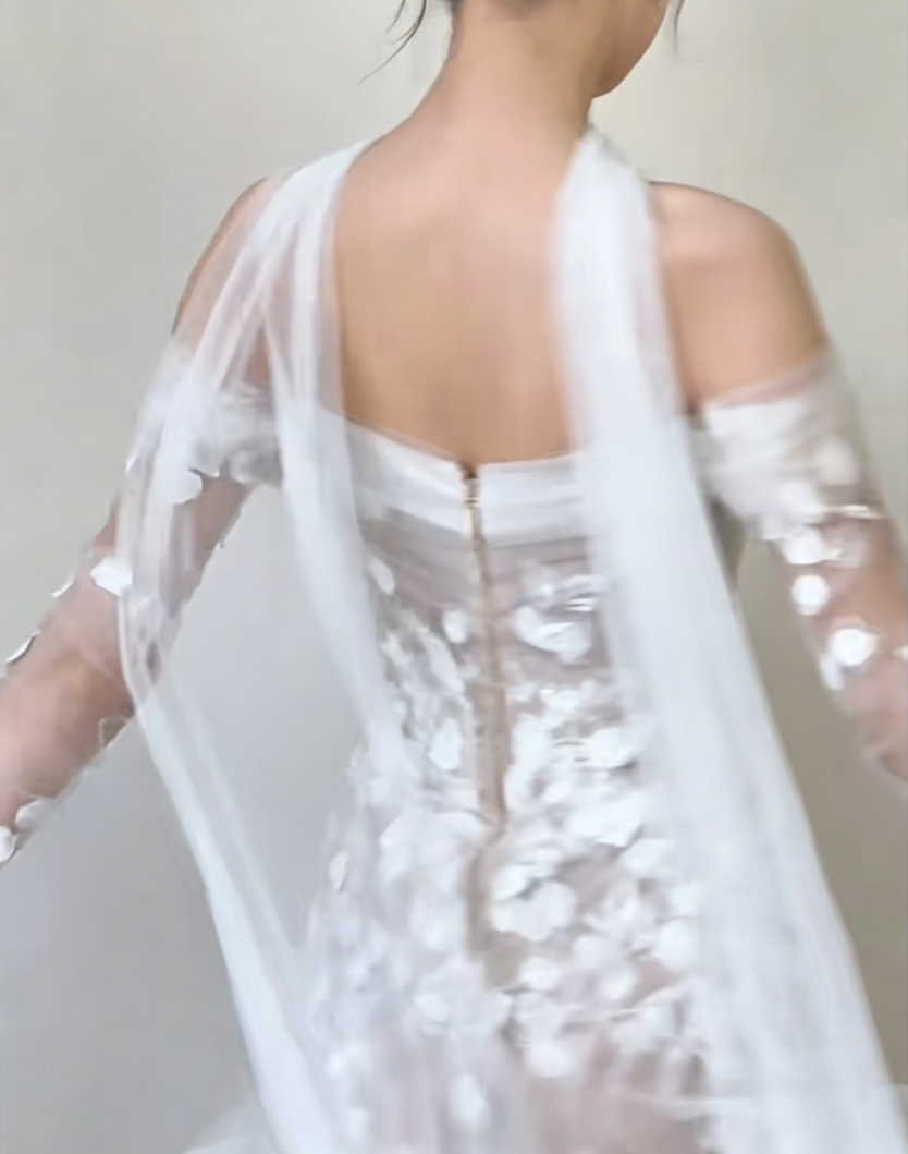 Alluring Off-Shoulder High Slit Wedding Dress Long Sleeve Appliques Mermiad Bridal Dress GG6565