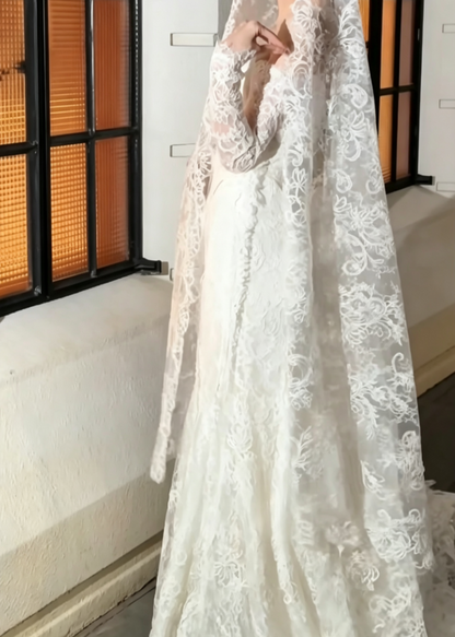 Attractive Off-Shoulder Lace Wedding Dress Long Sleeve Mermaid Bridal Dress GG6582
