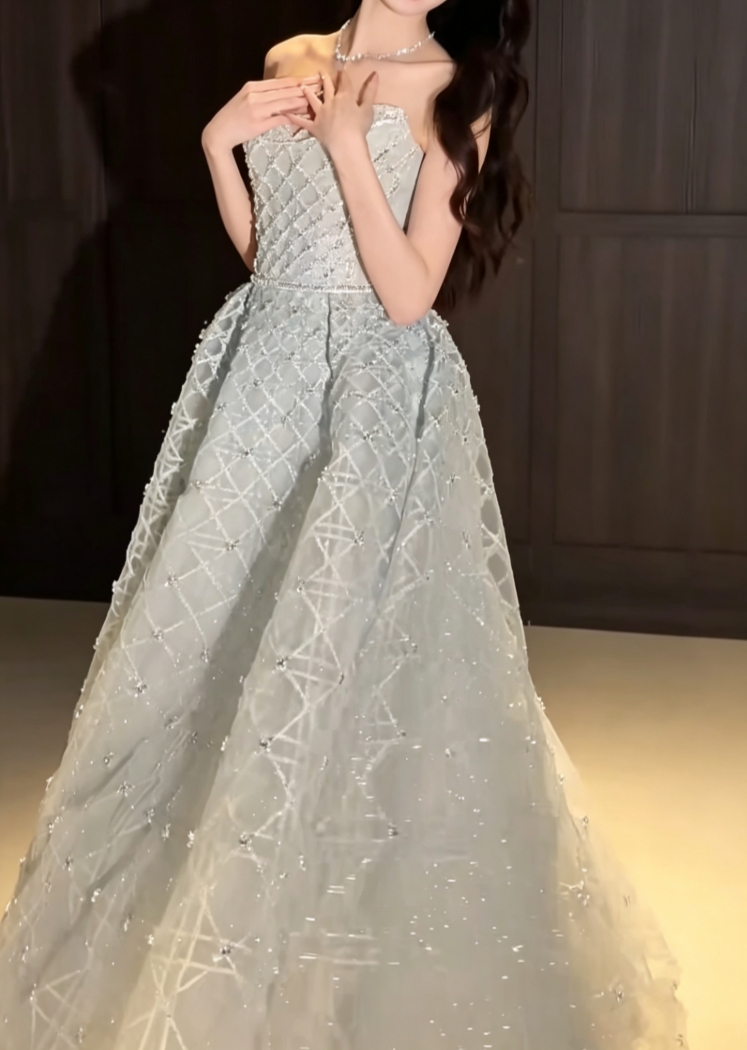 Unique Sweetheart Neck Blue Prom Dress Beading Sequins A-Line Evening Dress GG6606