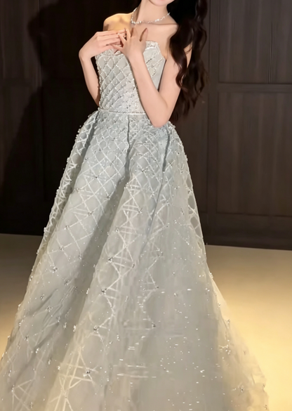 Unique Sweetheart Neck Blue Prom Dress Beading Sequins A-Line Evening Dress GG6606