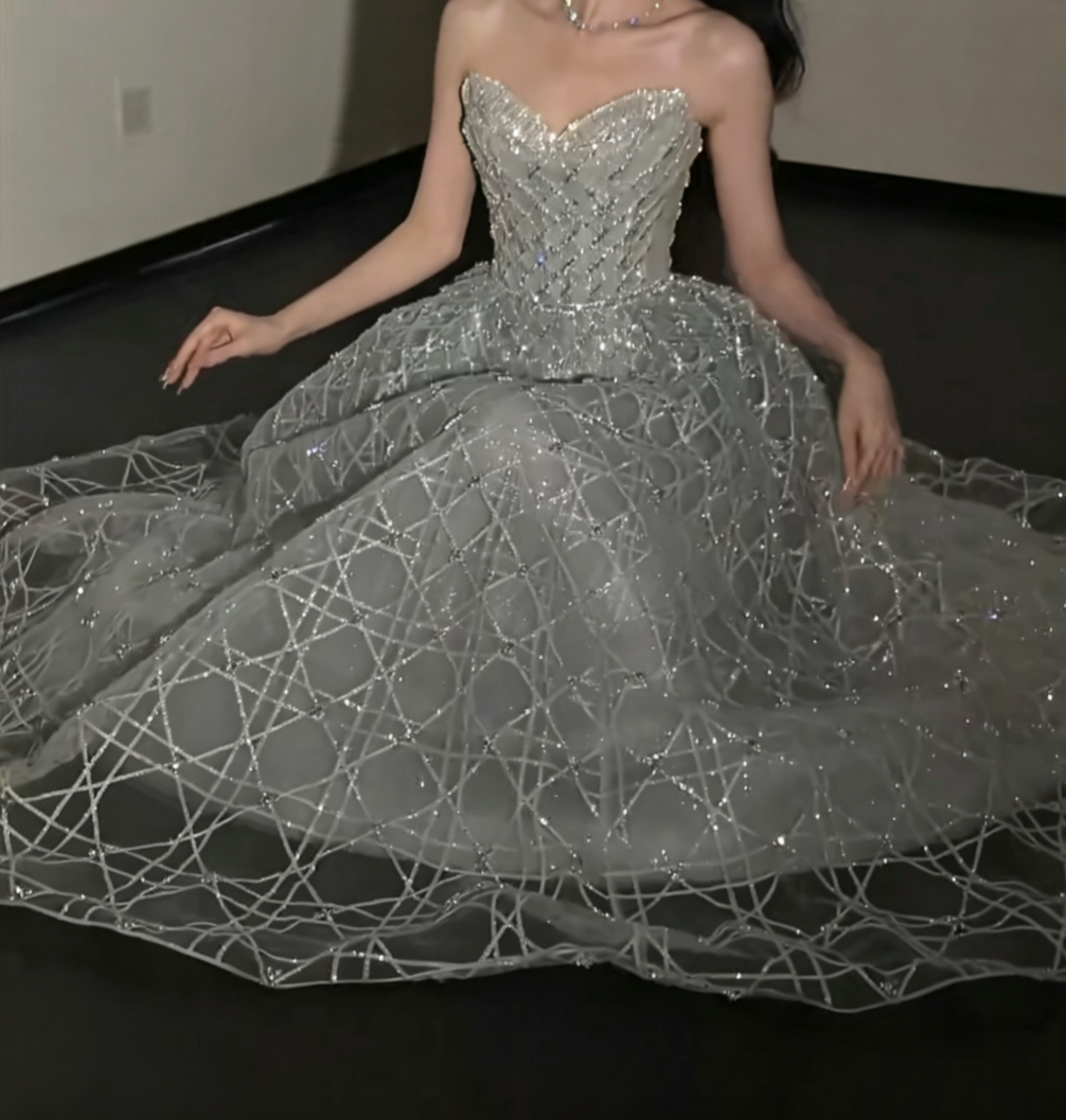 Unique Sweetheart Neck Blue Prom Dress Beading Sequins A-Line Evening Dress GG6606