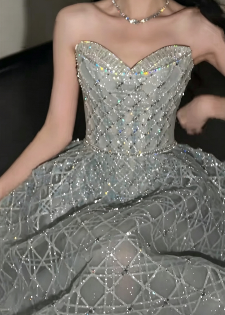 Unique Sweetheart Neck Blue Prom Dress Beading Sequins A-Line Evening Dress GG6606