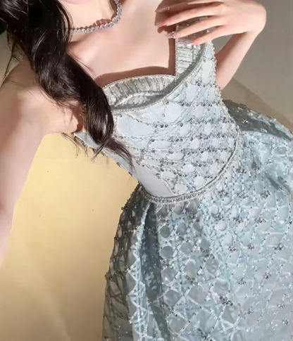 Unique Sweetheart Neck Blue Prom Dress Beading Sequins A-Line Evening Dress GG6606