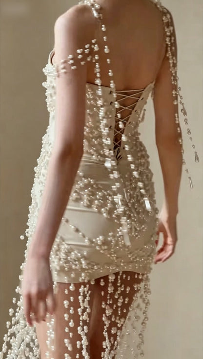 Playful One Shoulder Ivory Homecoming Dress Beading Tassel Sheath Birthday Dress GG6612