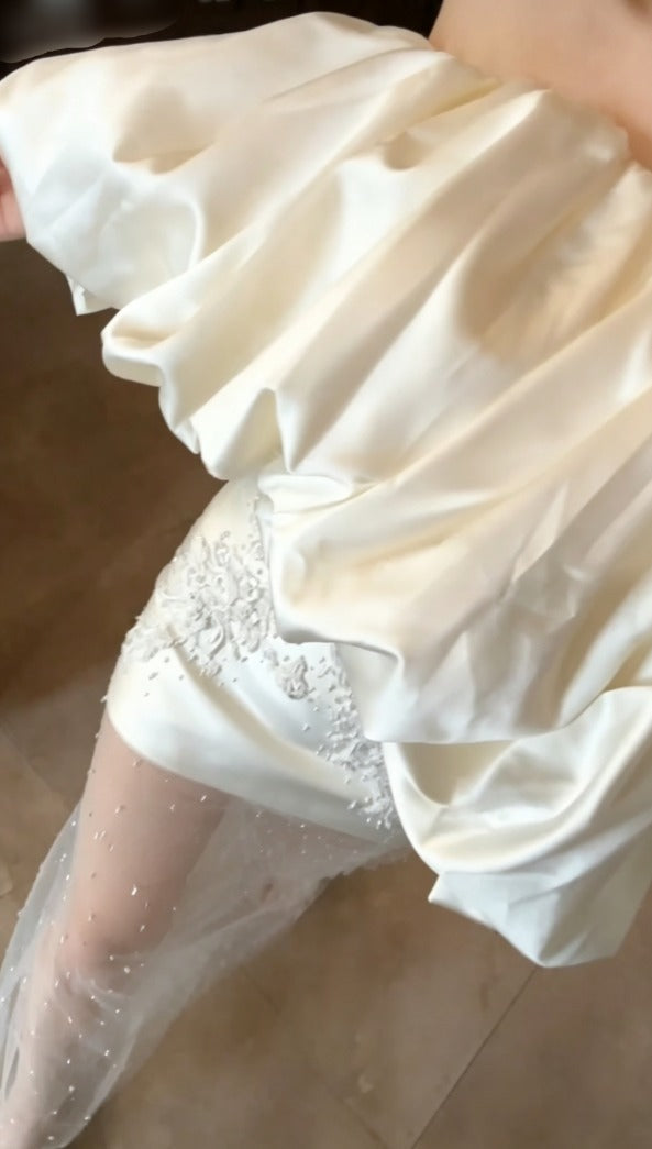 Cute Off-Shoulder Ivory Homecoming Dress Beads Appliques Sheath Birthday Dress GG6615