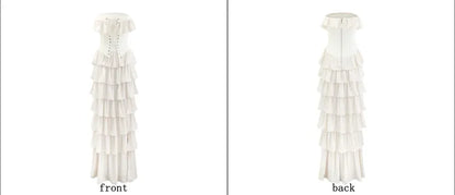 Charming A Line White Chiffon Strapless Layered Long Prom Dress,Evening Dress GG917