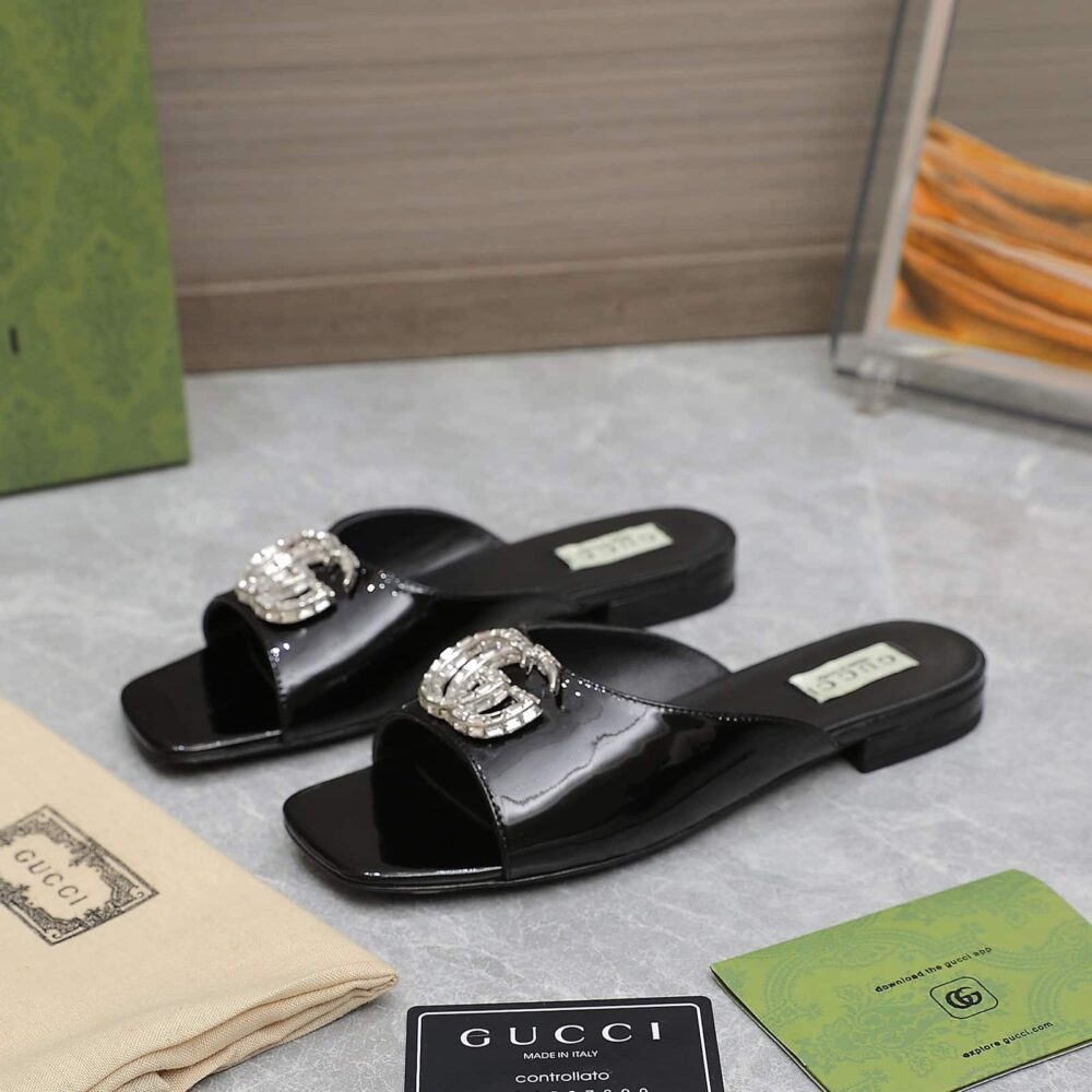 Gucci GG Crystal Slippers Black