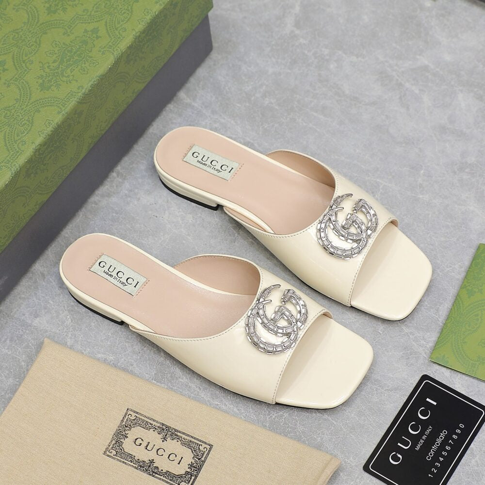 Gucci GG Crystal Slippers White