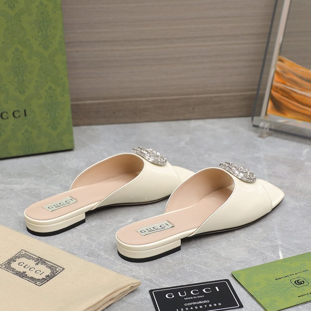Gucci GG Crystal Slippers White