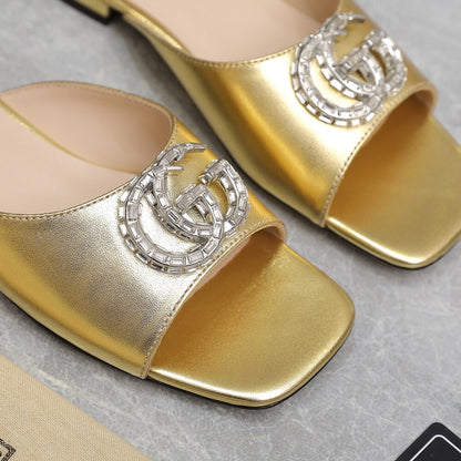 Gucci GG Crystal Slippers Gold
