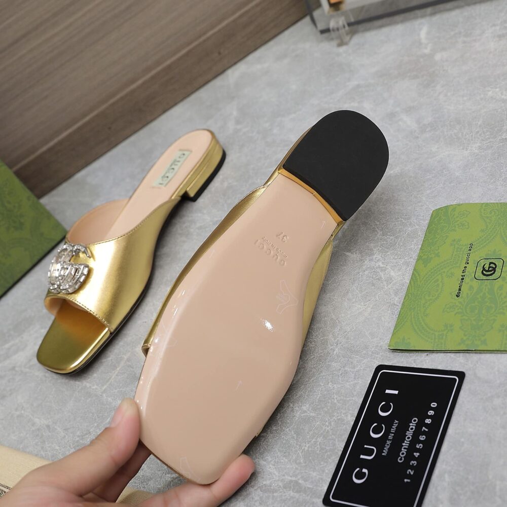 Gucci GG Crystal Slippers Gold