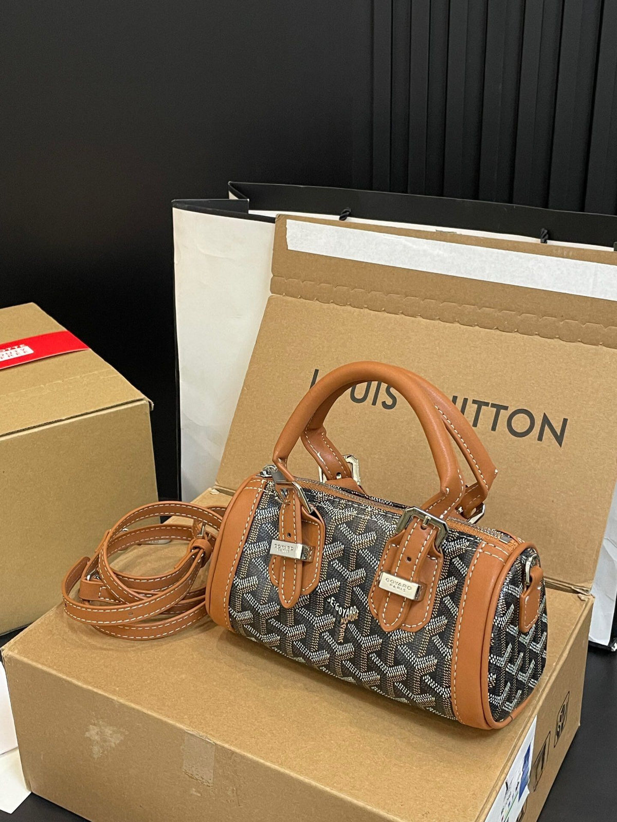 GOYARD GOYARDINE CROISIERE MINI BLACK TAN 19CM