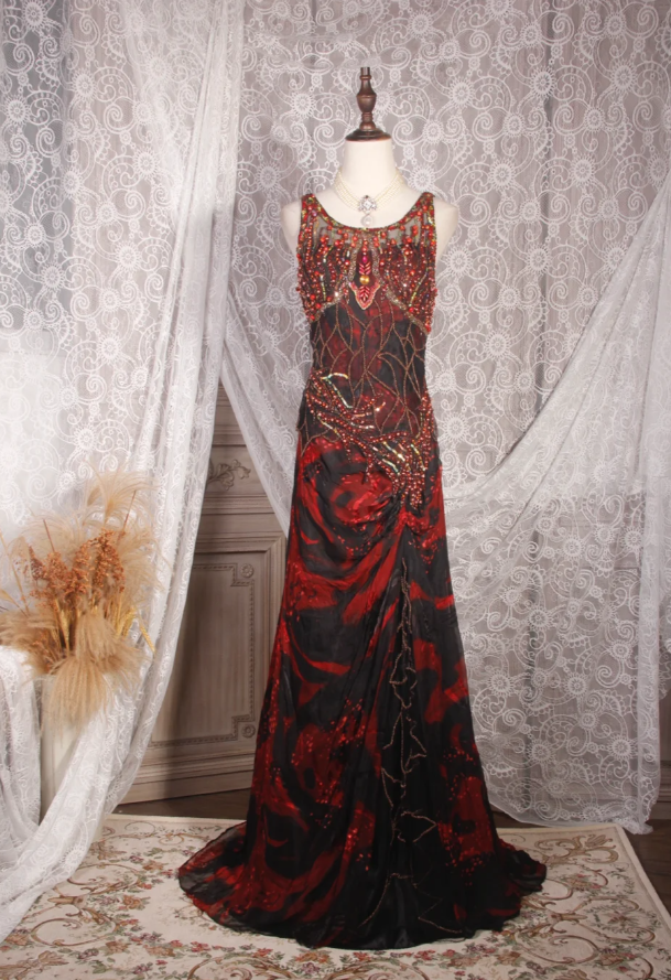 Charming Sleeveless Chiffon Beaded Mermaid Long Party Dress Birthday Prom Gown