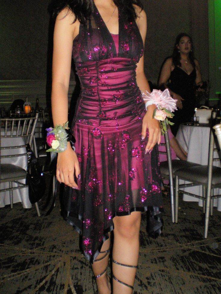 Vintage Halter Hot Pink Satin Sequin Short Graduation Homecoming Dress 19th Birthday Outfits SP134