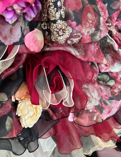 Vintage Strapless Ball Gown Chiffon Rose Floral Ruffle Princess Quinceanera Dress SP1771