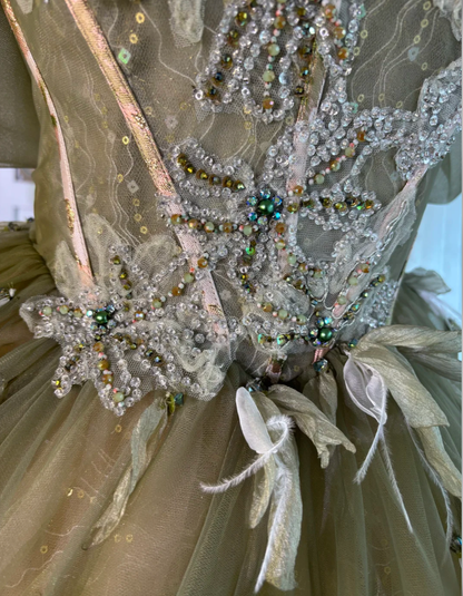 Gorgeous Olive Green Off The Shoulder Tulle Sequin Beaded Birthday Ball Gown Formal Quinceanera Dress SP1466